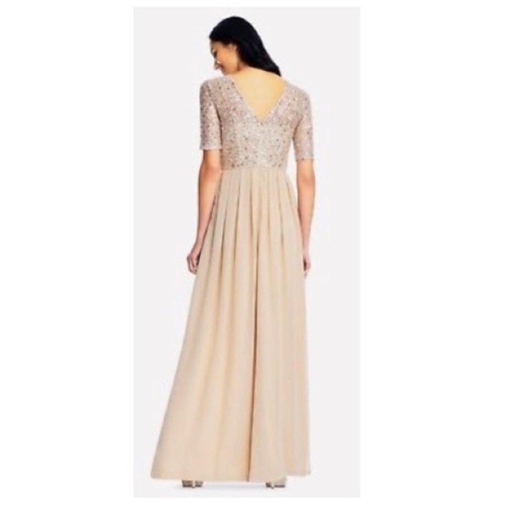 ADRIANNA PAPELL SEQUIN LACE BODICE & CHIFFON GOWN - Picture 5 of 8